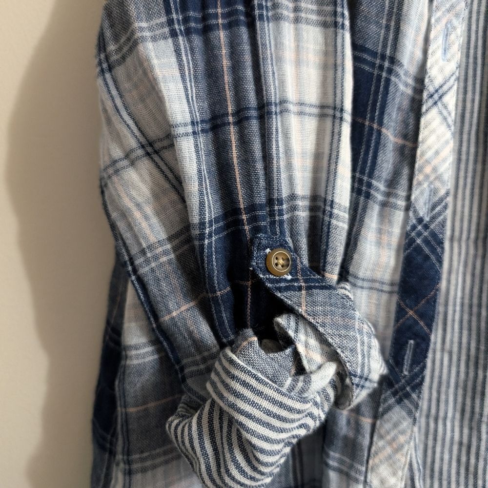 Cotton gauze plaid airy button down tunic shirt size s - Picture 9 of 12